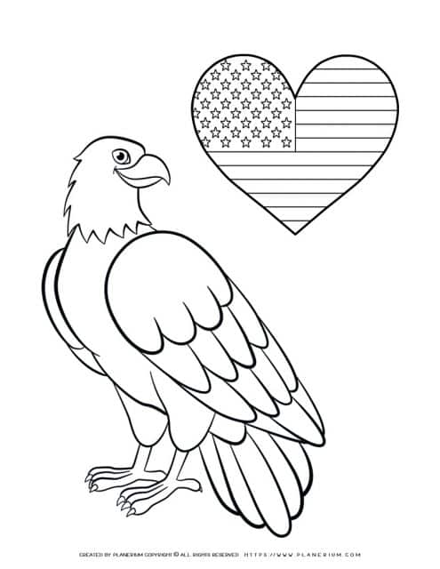 American coloring page for kids with american symbols to color on independence day.