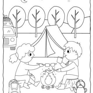 Campfire Coloring Page for Kids by Planerium