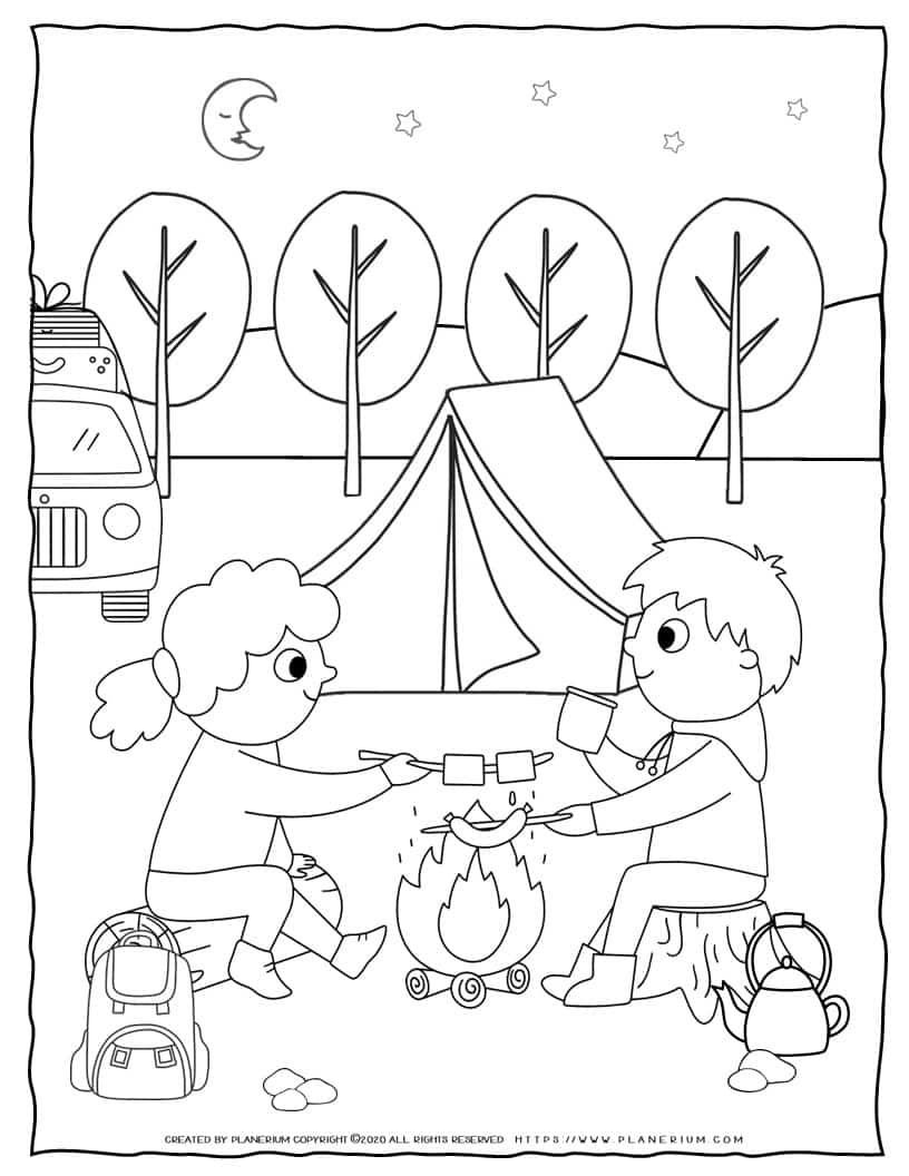 Campfire Coloring Page for Kids by Planerium