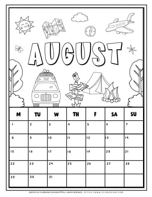 Coloring Calendar - August | planerium
