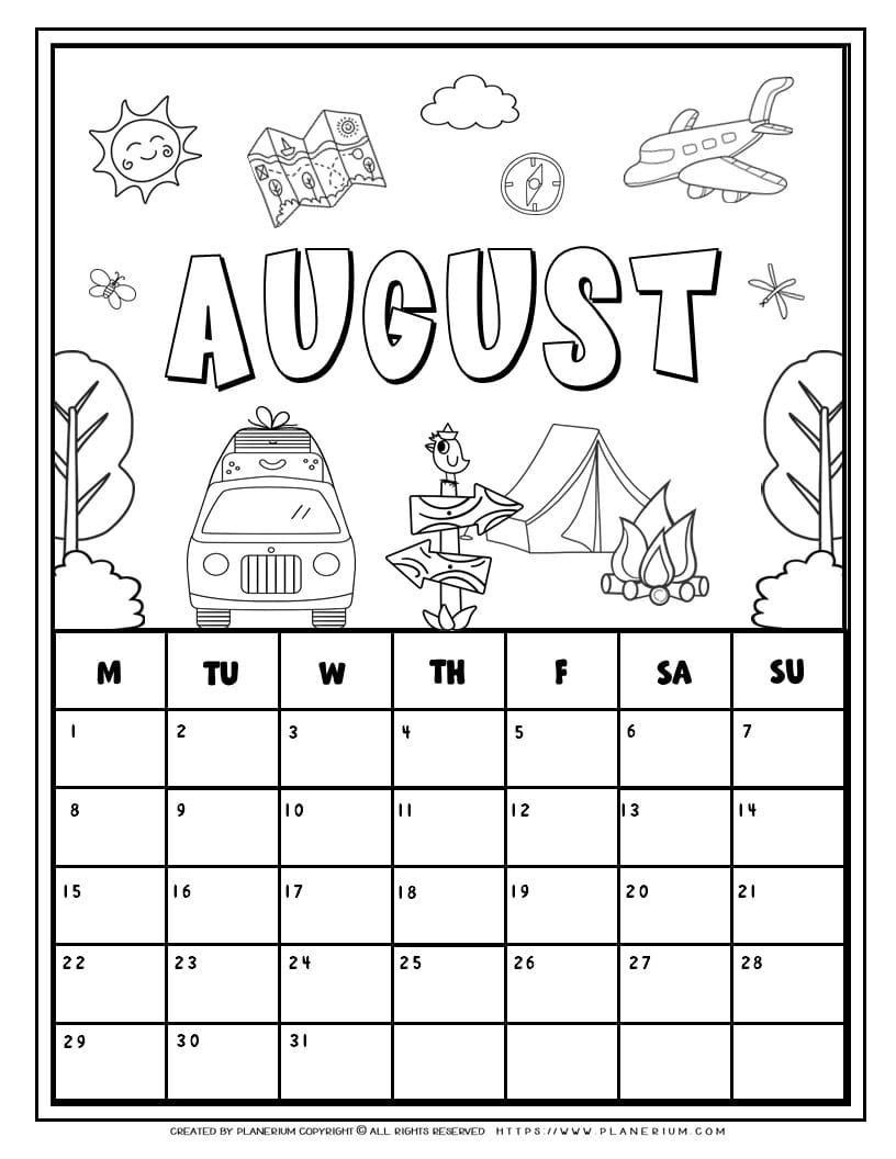 Coloring Calendar - August | planerium