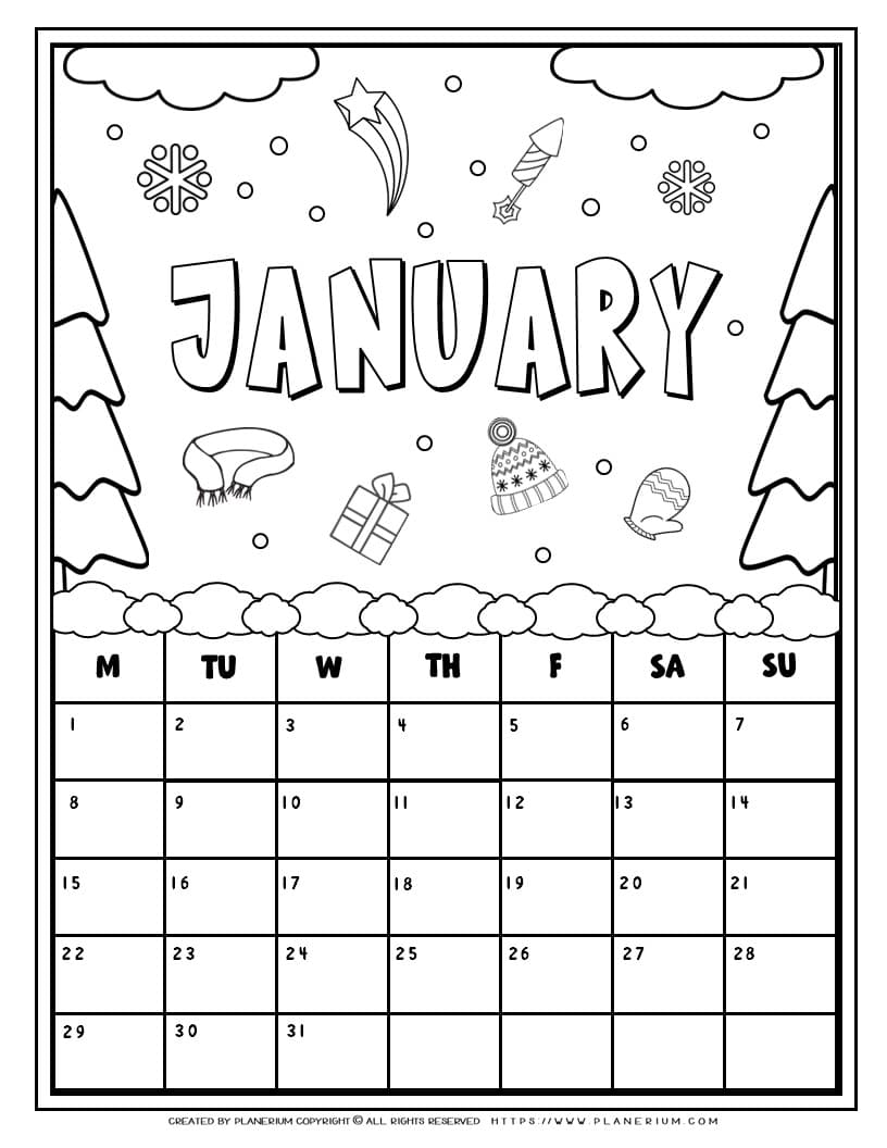 Coloring Calendar - January | planerium