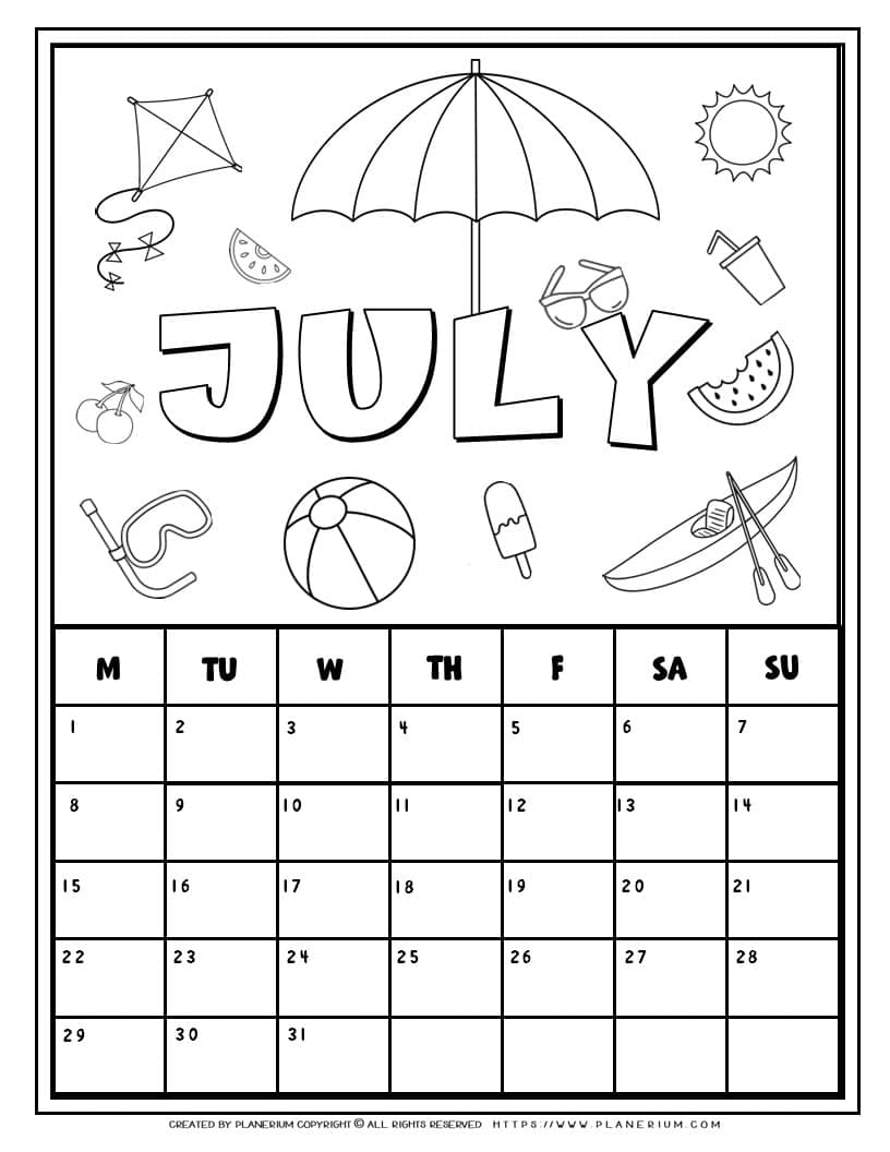 Coloring Calendar - July | planerium
