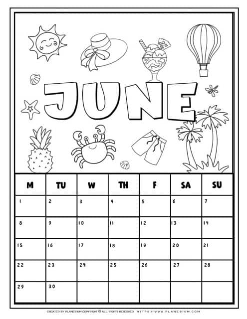 Coloring Calendar - June | planerium