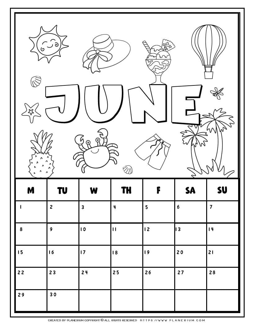 Coloring Calendar - June | planerium