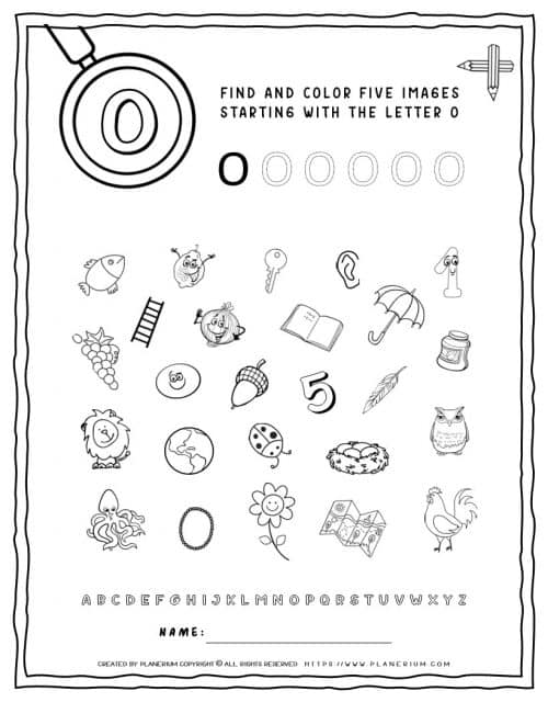 English Alphabet Worksheet - O letter | Planerium