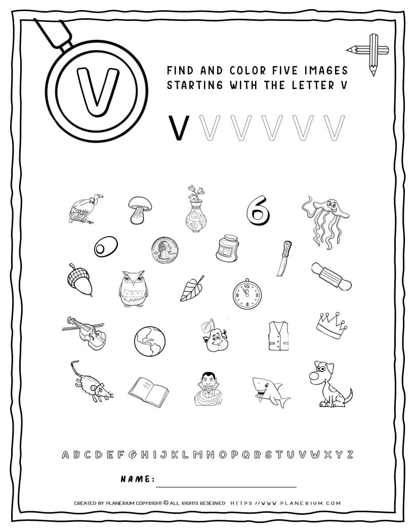 English Alphabet Worksheet V Letter Planerium