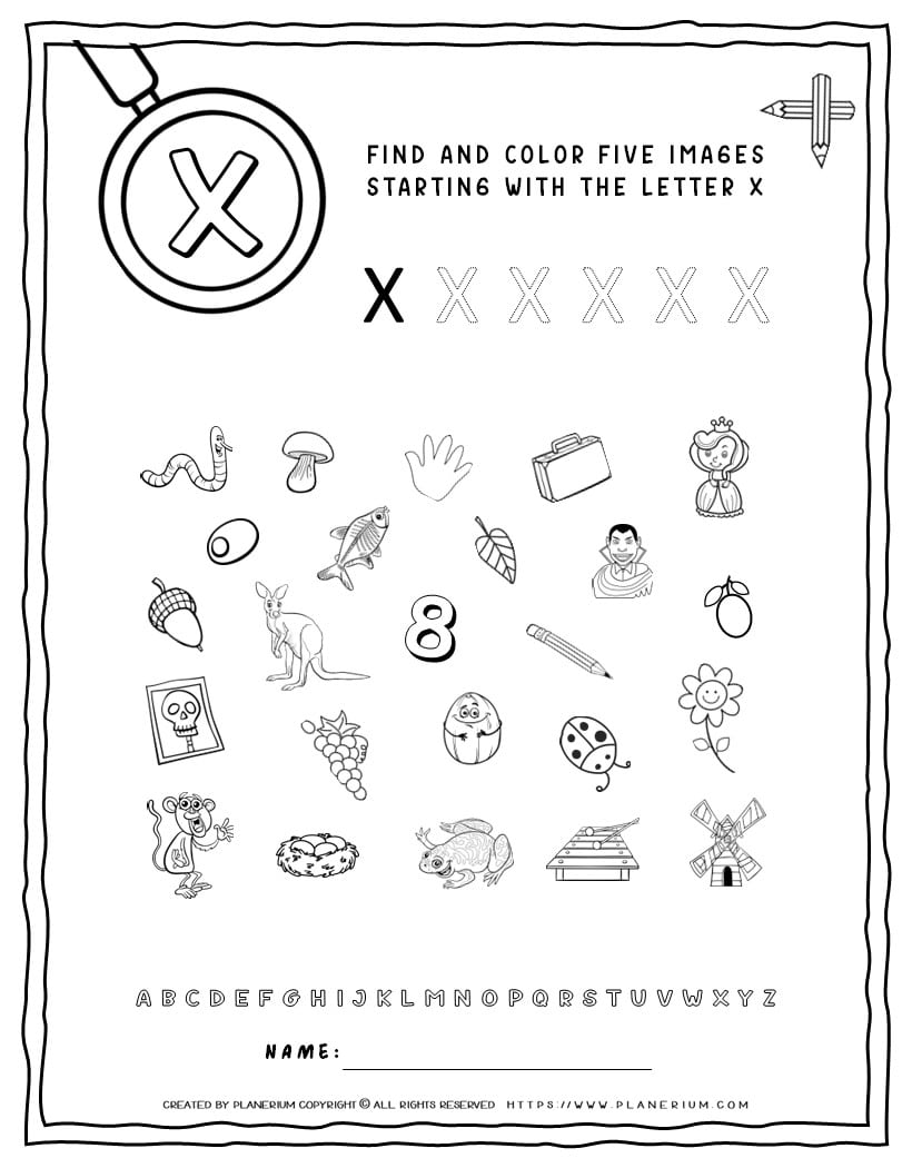 English Alphabet Worksheet - X Letter | Planerium