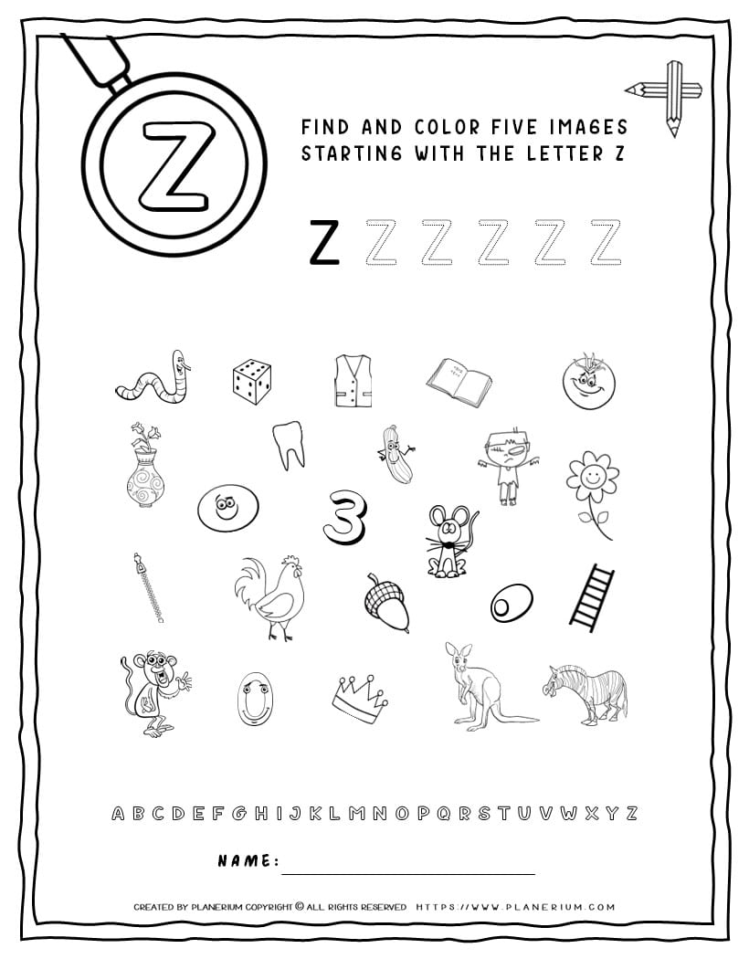 English Alphabet Worksheet - Z Letter | Planerium