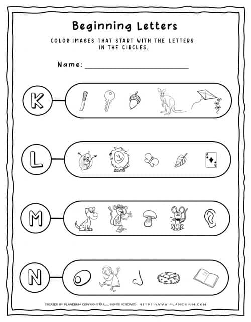 English beginning sounds worksheet for kids with pictures. Practice letters sounds in school or at home.