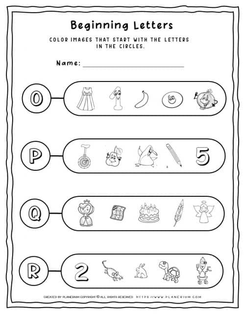 English beginning sounds worksheet for kids. Free printable to practice letters sounds in school or at home.