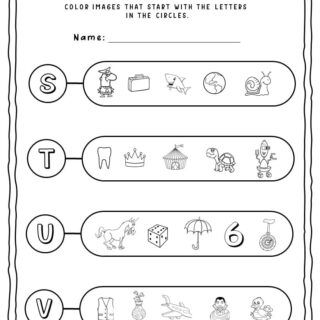 Beginning Sounds Worksheet - S to V | Planerium