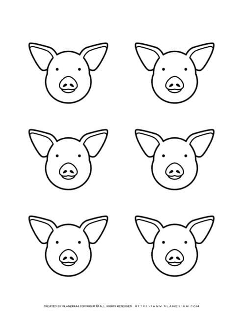 Pig Outline - Six Pig Heads | Planerium