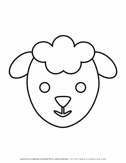 Sheep head coloring page for kids. Coloring activity in school or home.