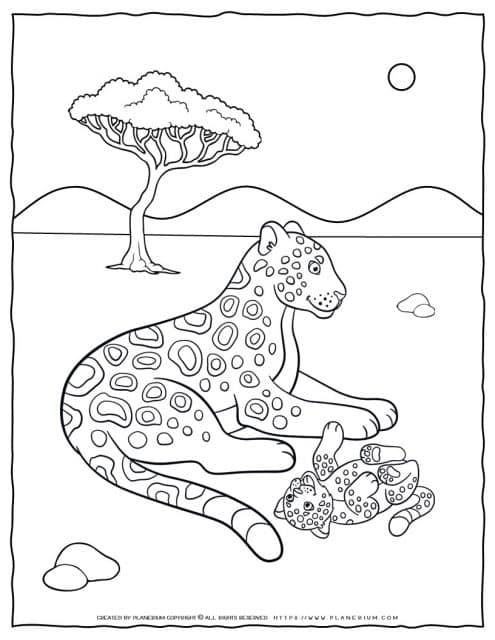 Tiger coloring page for kids. Coloring activity in school or home.