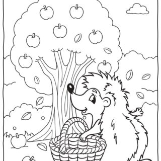 Fall Coloring Page - Hedgehog And Apple Tree | Planerium