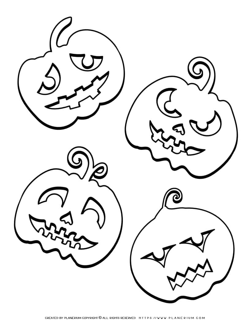 Halloween Coloring Page - Four Jack O Lantern | Planerium