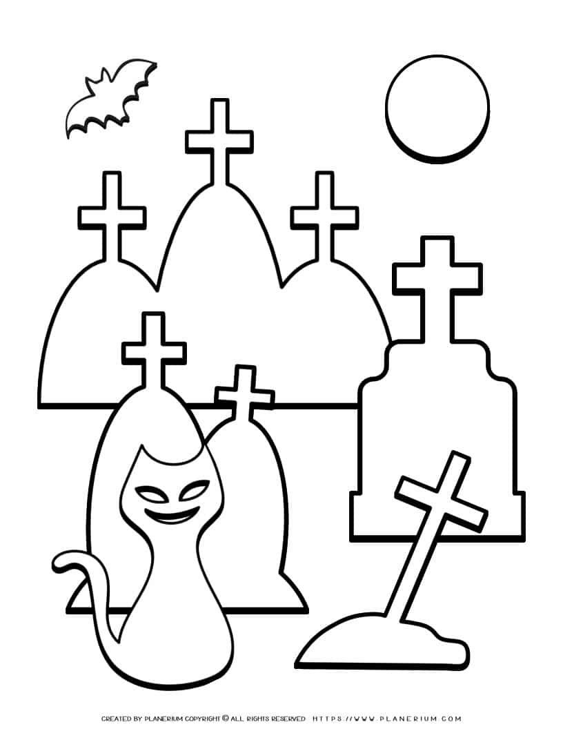 Halloween Coloring Page - Graveyard | Planerium