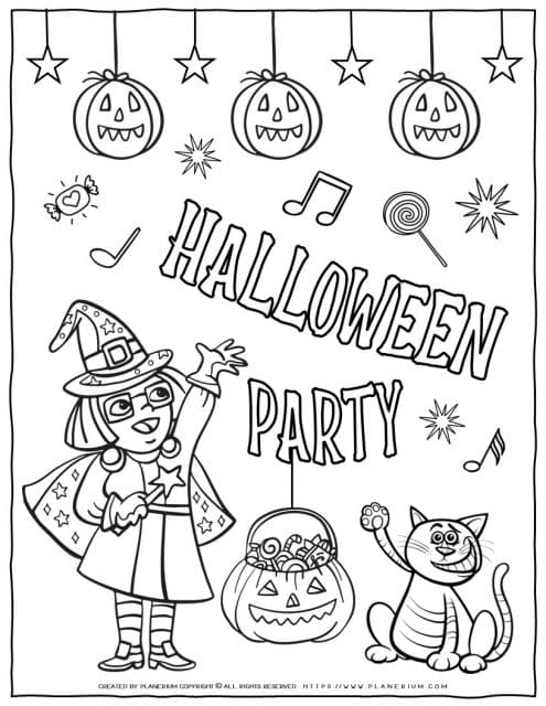Halloween Coloring Page - Halloween Party | Planerium