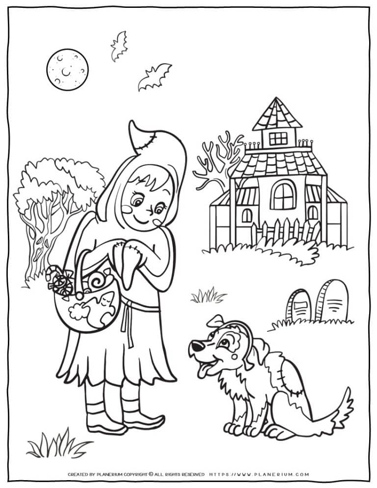 Halloween Coloring Page - Halloween Scene | Planerium