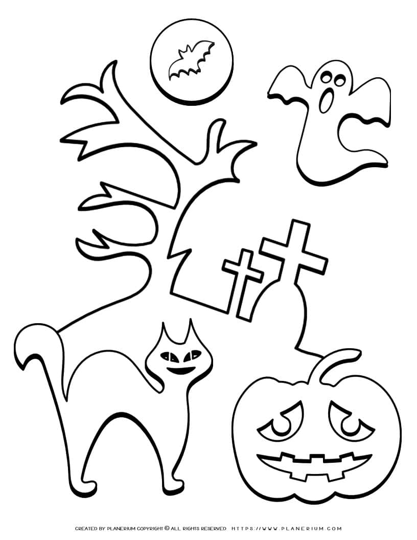 Halloween Coloring Page - Scary Scene | Planerium