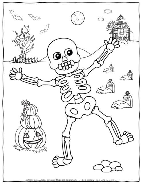 Halloween Coloring Page - Skeleton | Planerium