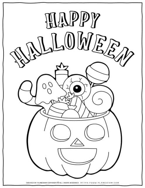 Happy Halloween Coloring Page - Candy Jack O Lantern | Planerium