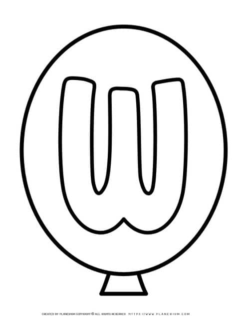 Outline balloon with the letter W printable for coloring activity and decoration in the classroom or at home.