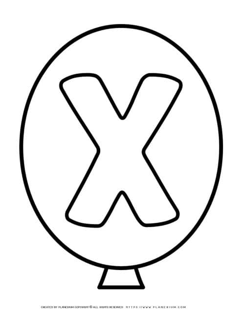 Outline balloon with the letter X printable for coloring activity and decoration in the classroom or at home.