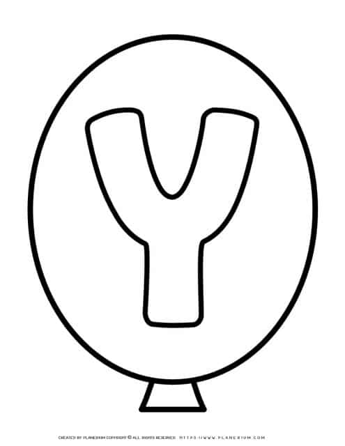Outline balloon with the letter Y printable for coloring activity and decoration in the classroom or at home.