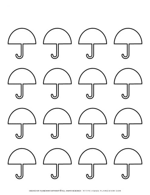 Umbrella template with sixteen umbrellas for math activities for kids.