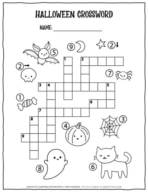 Halloween crossword for kids in the classroom or at home.