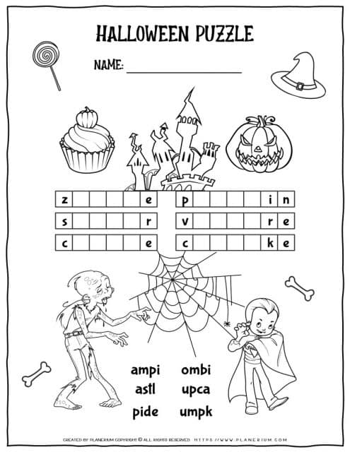 Halloween word game for kids in the classroom or at home.