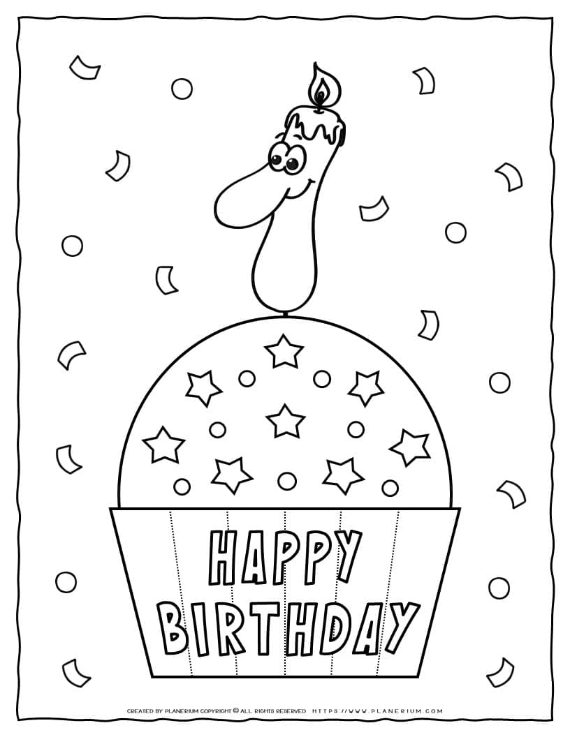 Happy Birthday Coloring Page - 1st Birthday | Planerium