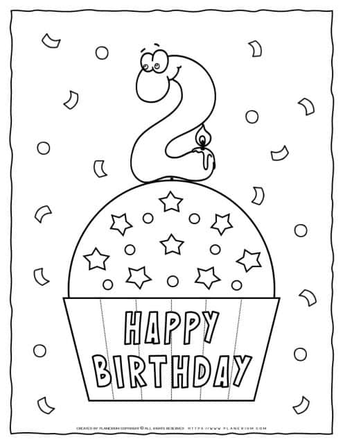 Happy Birthday Coloring Page - 2nd Birthday | Planerium