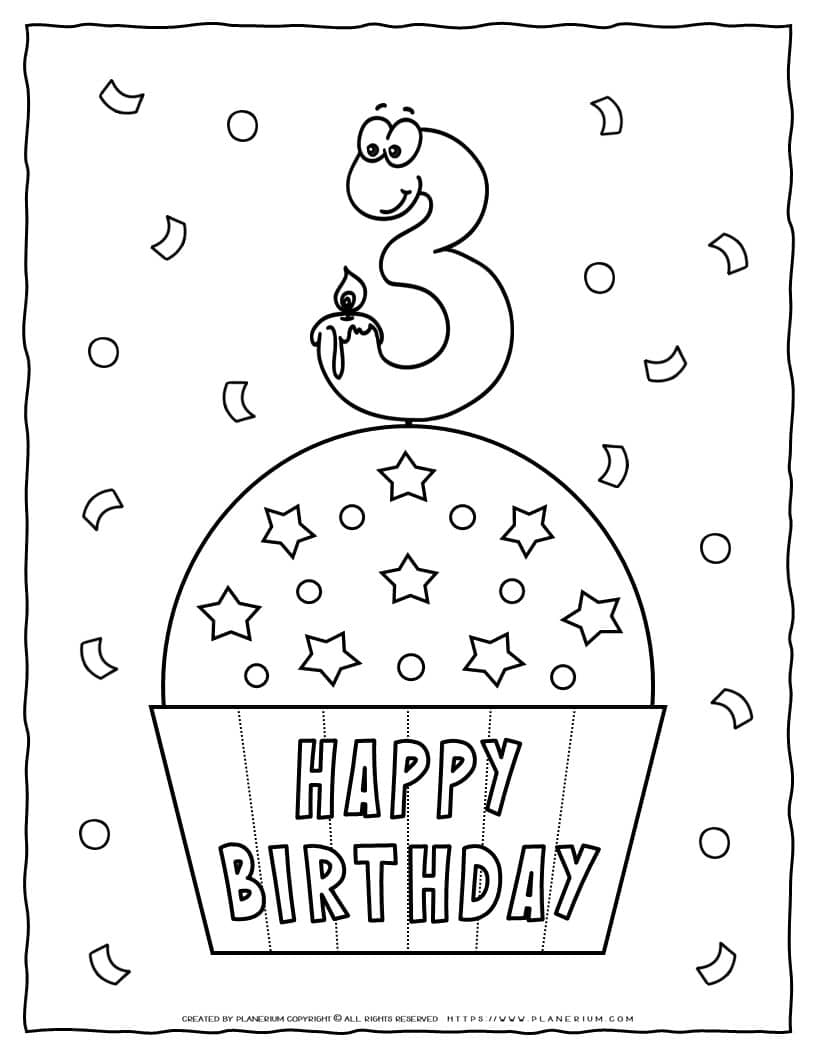 Happy Birthday Coloring Page - 3rd Birthday | Planerium