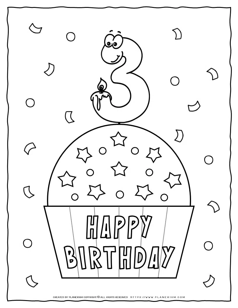 Happy Birthday Coloring Page - 3rd Birthday | Planerium