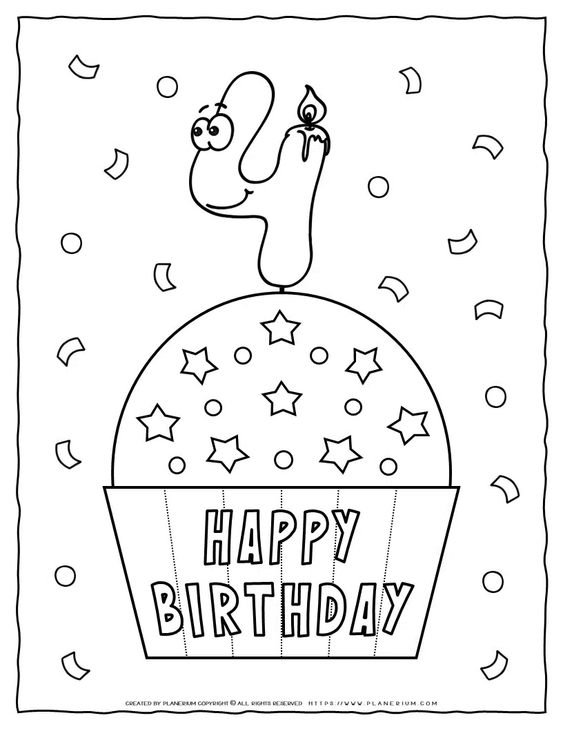 Happy Birthday Coloring Page - 4th Birthday | Planerium