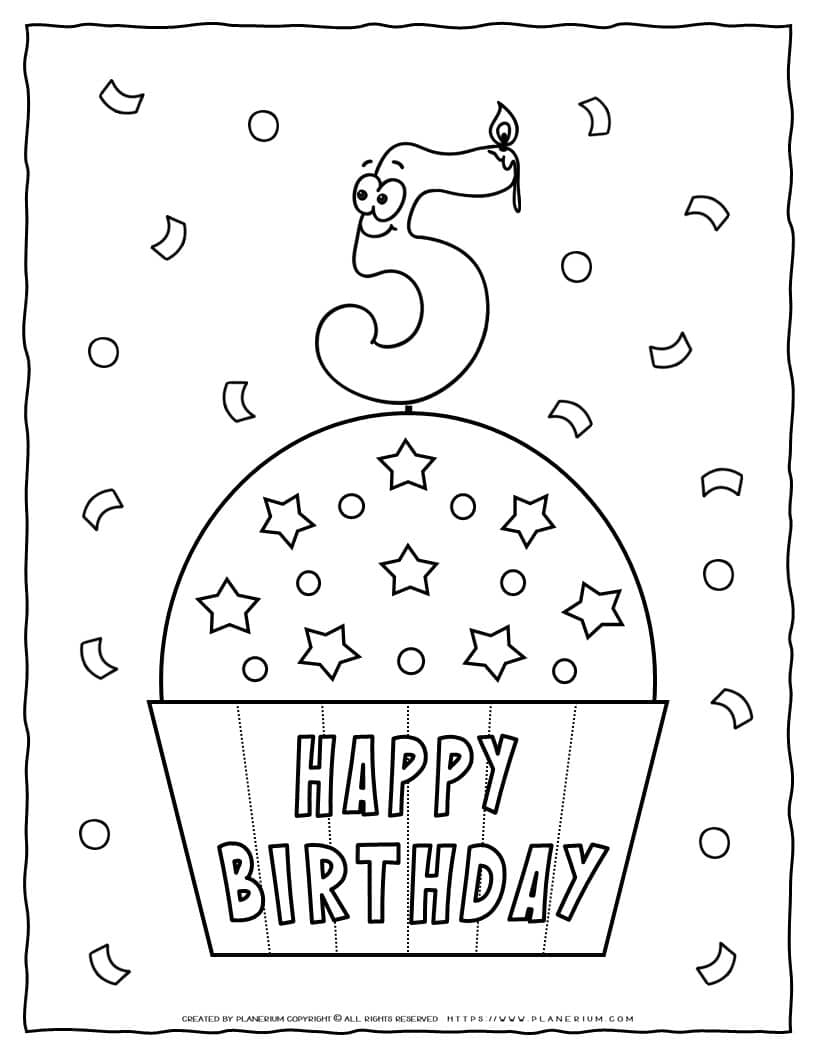 Happy Birthday Coloring Page - 5th Birthday | Planerium