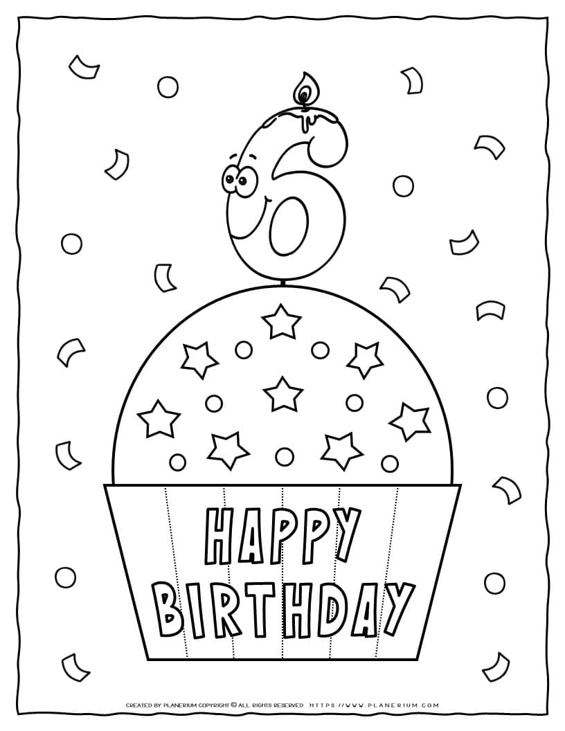 Happy Birthday Coloring Page - 6th Birthday | Planerium