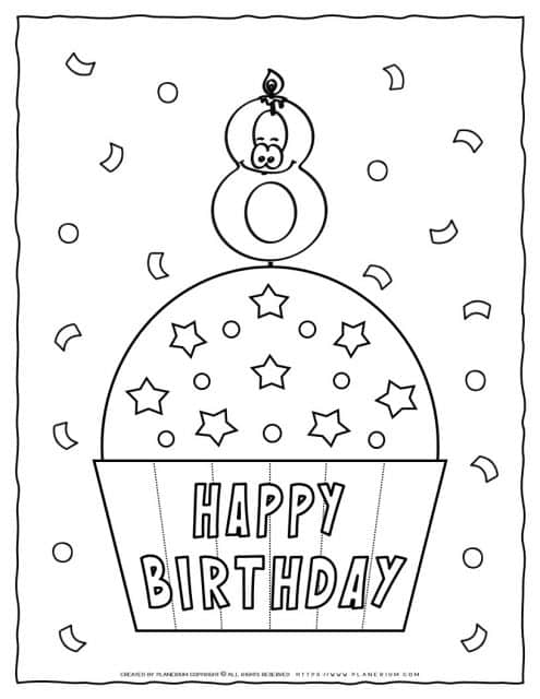 Happy Birthday Coloring Page - 8th Birthday | Planerium