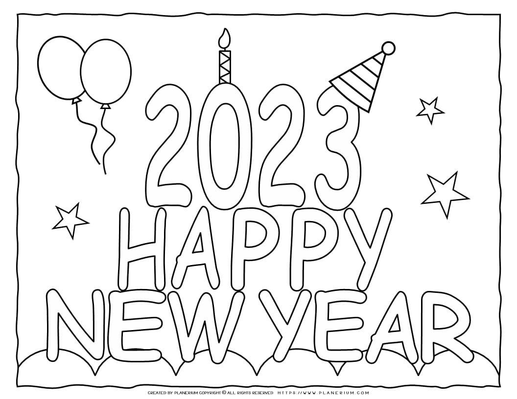 Happy New Year Coloring Page - 2023 | Planerium