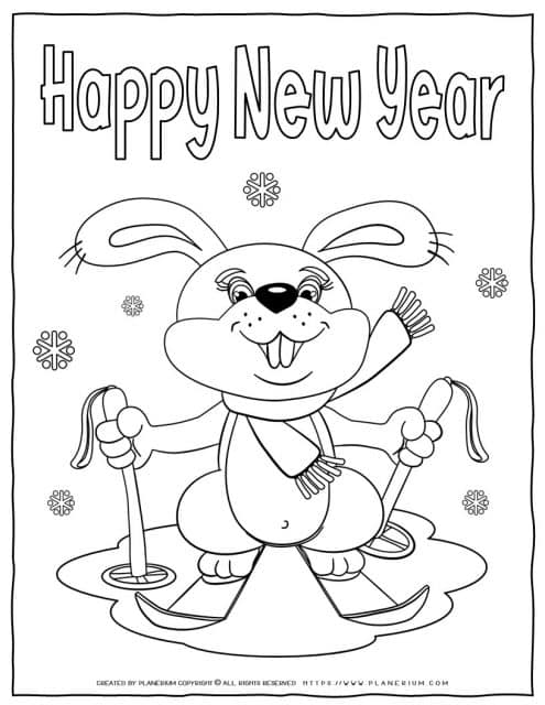 Happy New Year Coloring Page - Happy Bunny | Planerium