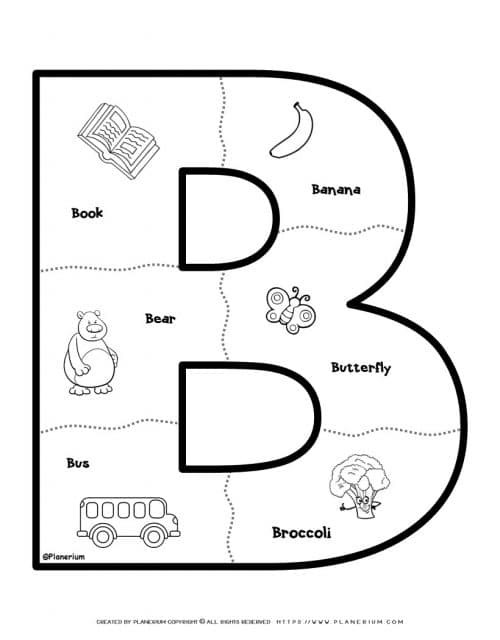 Alphabet puzzle printable for kindergarten with the letter B.