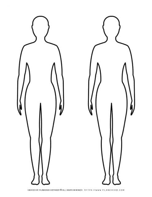 Free female body outline printable with two females for arts and crafts activities.