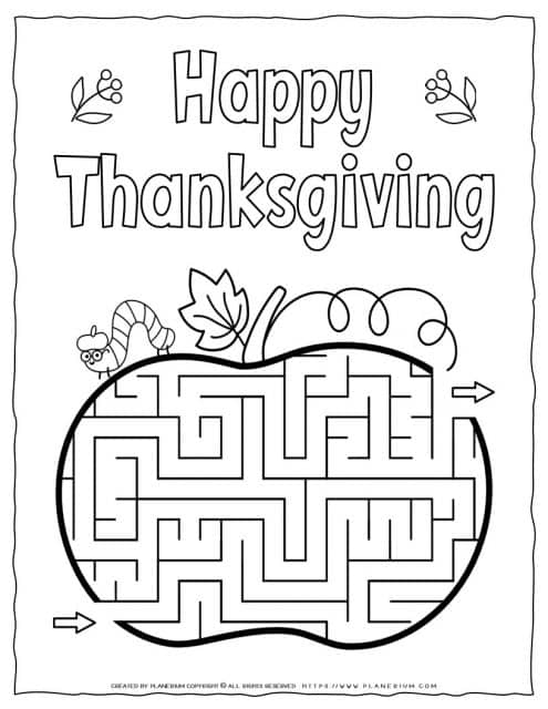 Thanksgiving worksheet with a pumpkin maze for kids.