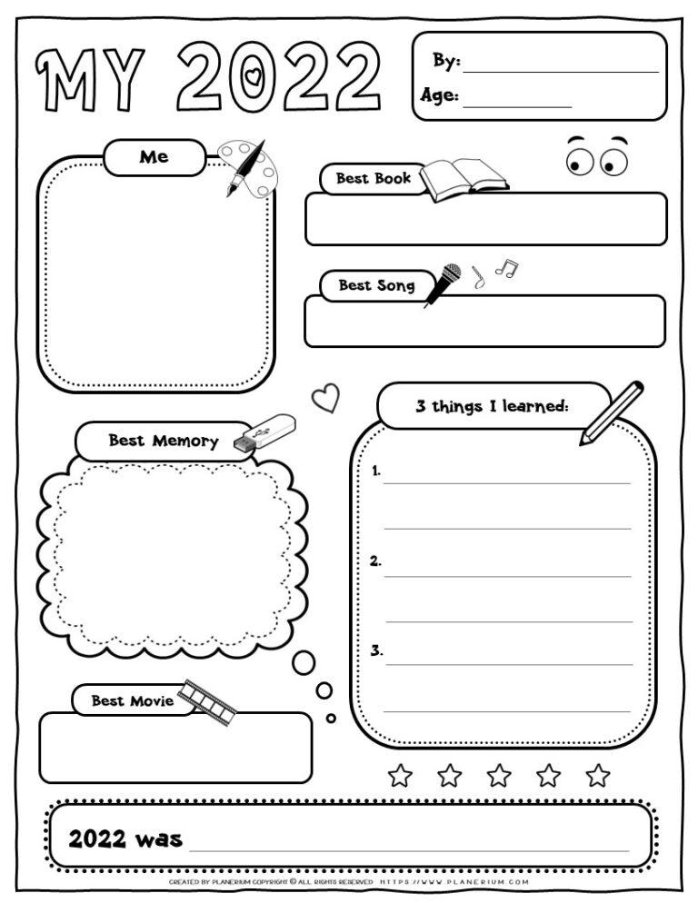 End Of Year Reflection Worksheet 2022 | Planerium