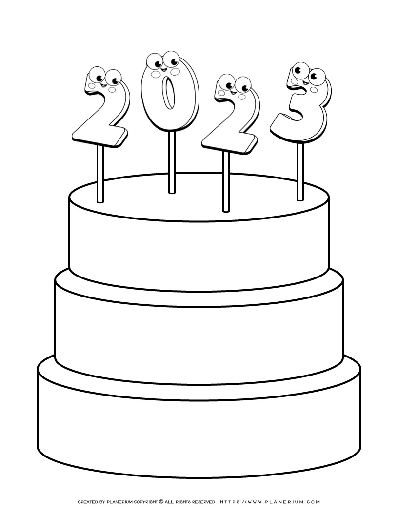 New Year Cake 2023 Coloring Page | Planerium