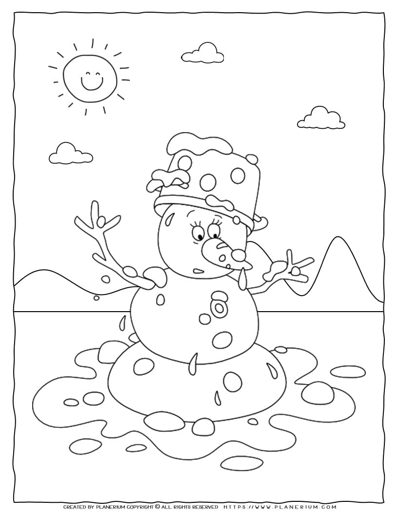 Winter Coloring Page - Melted Snowman | Planerium
