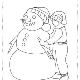 Winter Coloring Page - Snowman And Kid | Planerium